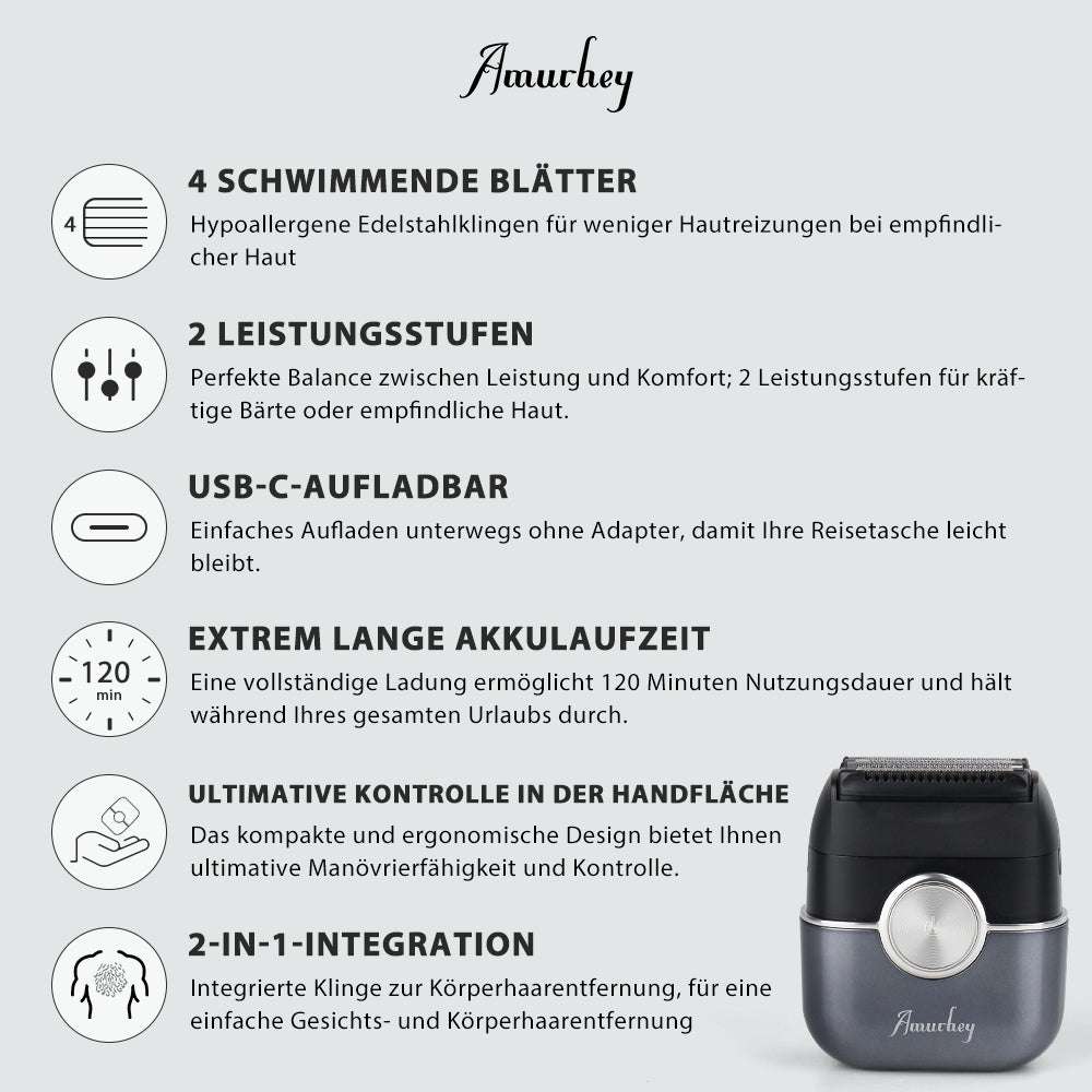Amurhey FK706 Mini Rasierer Herren Elektrisch mit Reiseetui