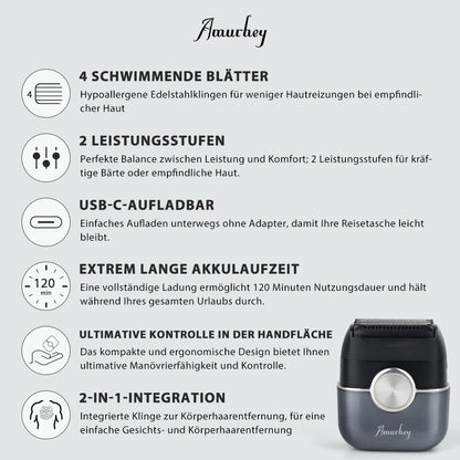 Amurhey FK706 Mini Rasierer Herren Elektrisch mit Reiseetui